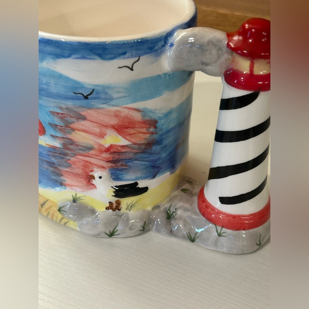 Bar Harbor Coffee Tea Ceramic Mug Cup Beach Lighthouse Sailboats Seagulls - Picture 8 of 10